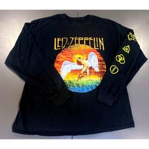 Led Zeppelin Graphic T-Shirt Mens Large Black Excellent Long Sleeve Icarus Logo